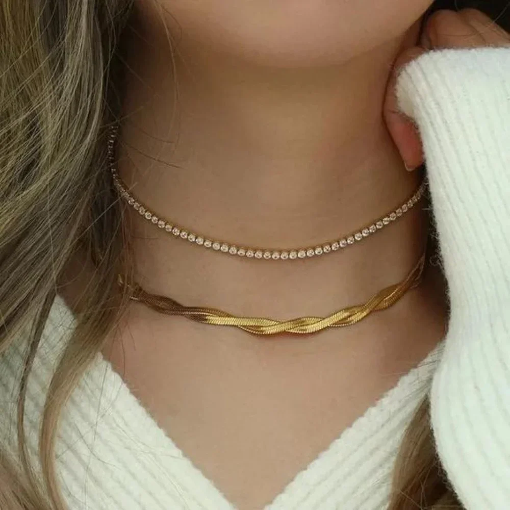 NEW 14K GOLD DIAMOND CHOKER TENNIS CHAIN NECKLACE, NICE NECKLACE, CUTE NECKLACE - Picture 3 of 7